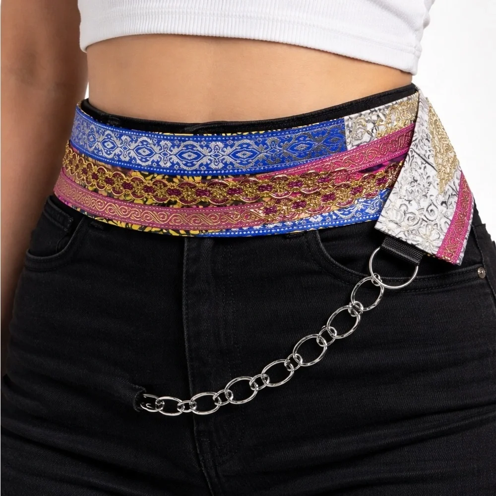 Signed Artisan OOAK Handmade Gold Fabric Patchwork Belt | Boho 38-42 Adjustable